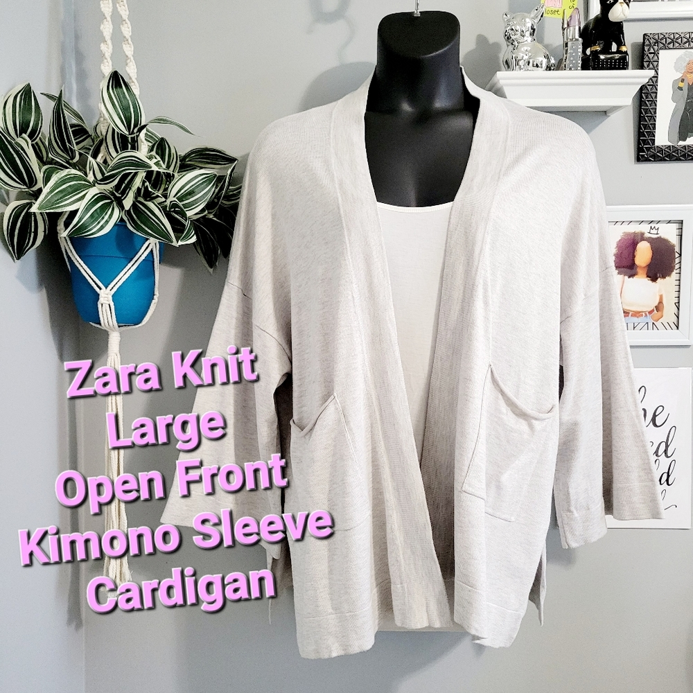 Zara Knit Large Open Front Kimono Sleeve Cardigan